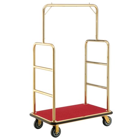 GLOBAL INDUSTRIAL Gold Stainless Steel Bellman Cart Straight Uprights 6 Rubber Casters, 41-1/4L x 24W x 73H 985116GD